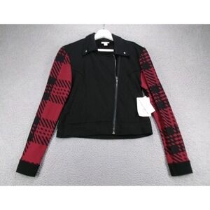 LULAROE Jacket‎ Size SMALL Presley Moto Black w/ Red Plaid Sleeve NEW